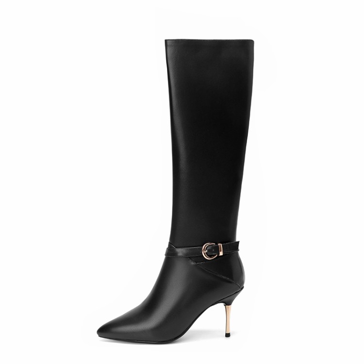 Women's Over-The-Knee High Heel Fashion Boots with Pointed Toe and Cross Strap