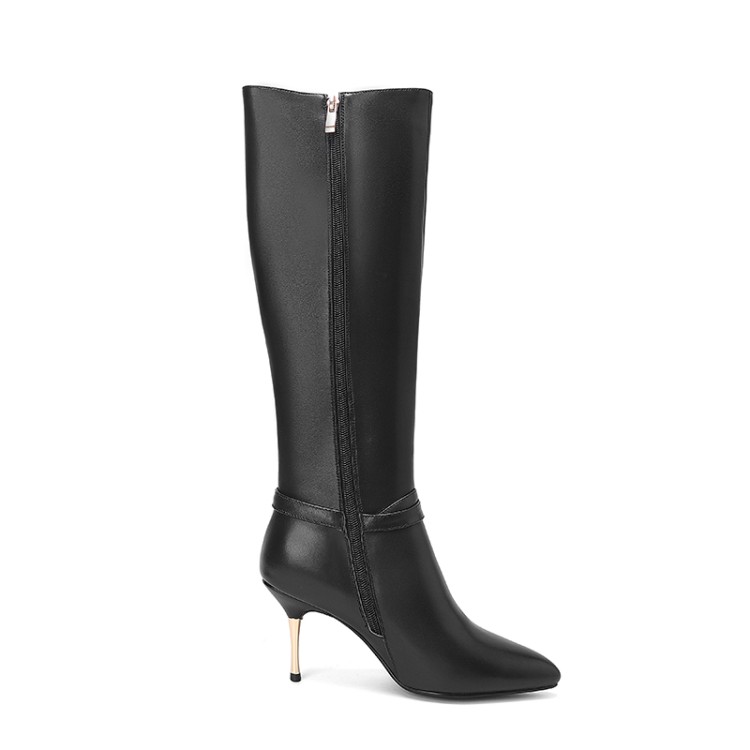 Women's Over-The-Knee High Heel Fashion Boots with Pointed Toe and Cross Strap
