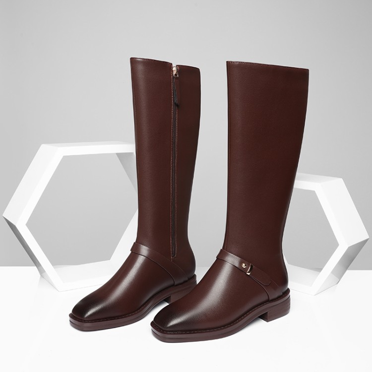 Women's Over-the-Knee Knight Boots with Square Toe and Buckle Detail