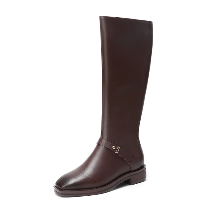 Women's Over-the-Knee Knight Boots with Square Toe and Buckle Detail