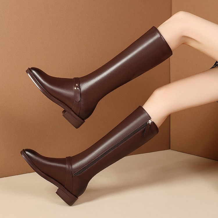 Women's Over-the-Knee Knight Boots with Square Toe and Buckle Detail