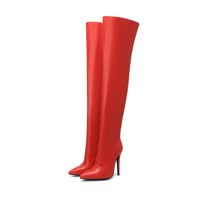 Women's Over-the-Knee Pointed Toe Stiletto Heel Fashion Boots with Metal Decoration