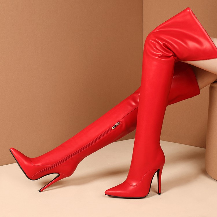 Women's Over-the-Knee Pointed Toe Stiletto Heel Fashion Boots with Metal Decoration