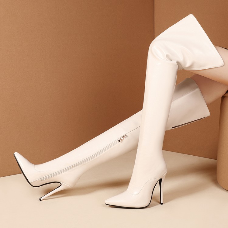 Women's Over-the-Knee Pointed Toe Stiletto Heel Fashion Boots with Metal Decoration