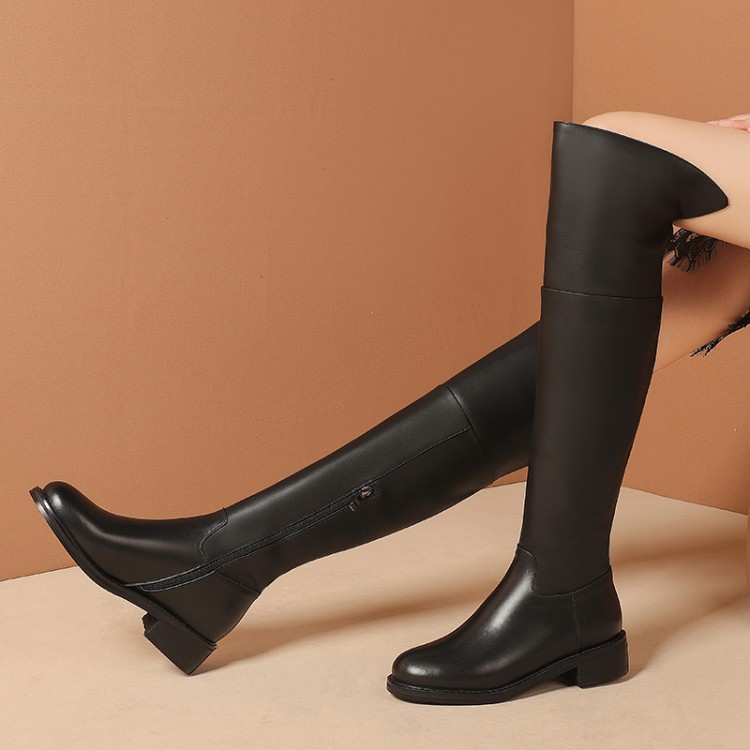 Women's Over-the-Knee Pointed Toe Chunky Heel Riding Boots with Side Zipper