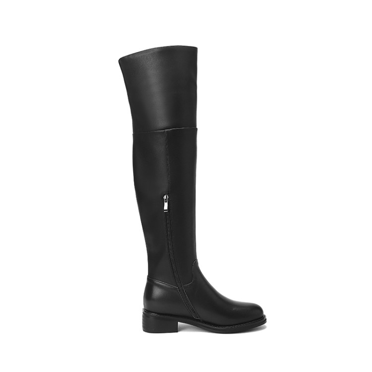 Women's Over-the-Knee Pointed Toe Chunky Heel Riding Boots with Side Zipper