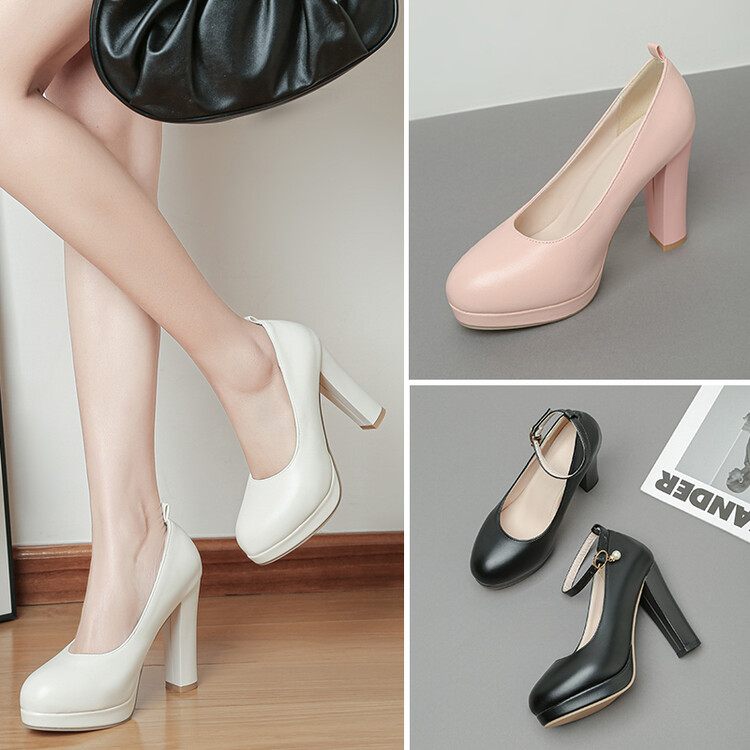Women's Fashion Single Shoes with Buckle Strap and High Heel