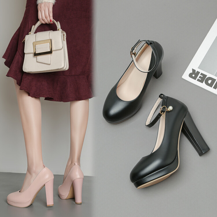 Women's Fashion Single Shoes with Buckle Strap and High Heel