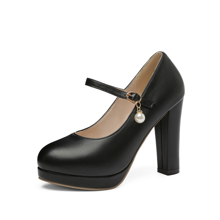 Women's Princess Style Platform Chunky High Heel Pumps with Ankle Strap