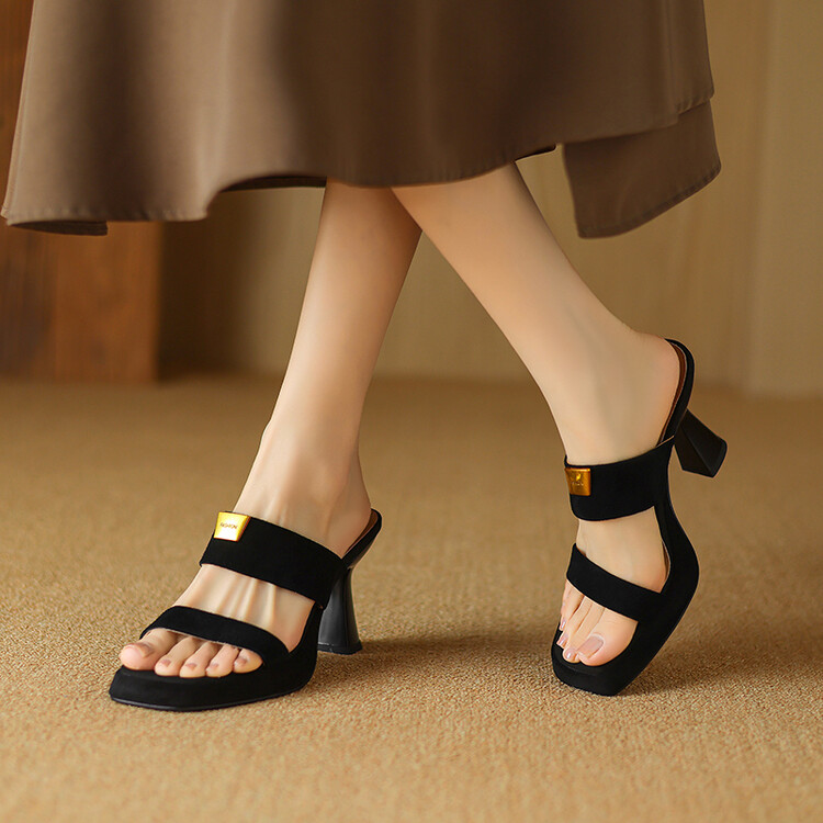 Women's Korean Style One-Strap Slide Sandals with Super High Heel and Platform