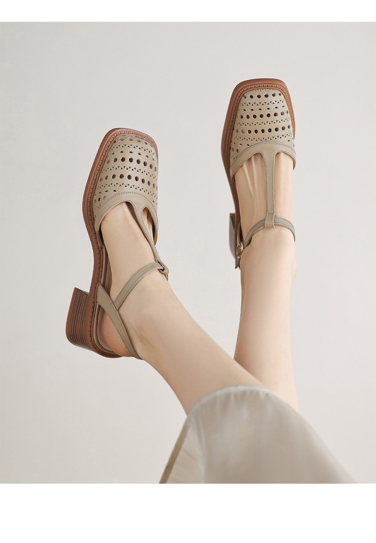 Women's Casual Sandals Low Top Round Toe Mid Chunky Heel Breathable