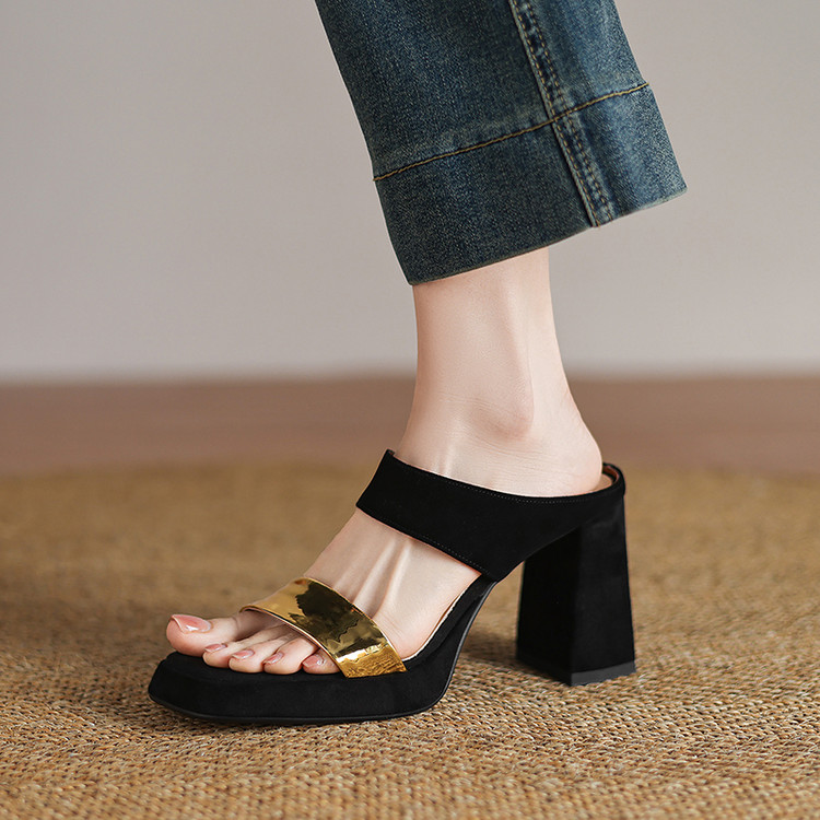 Minimalist One-Strap Slides with Chunky High Heel and Platform