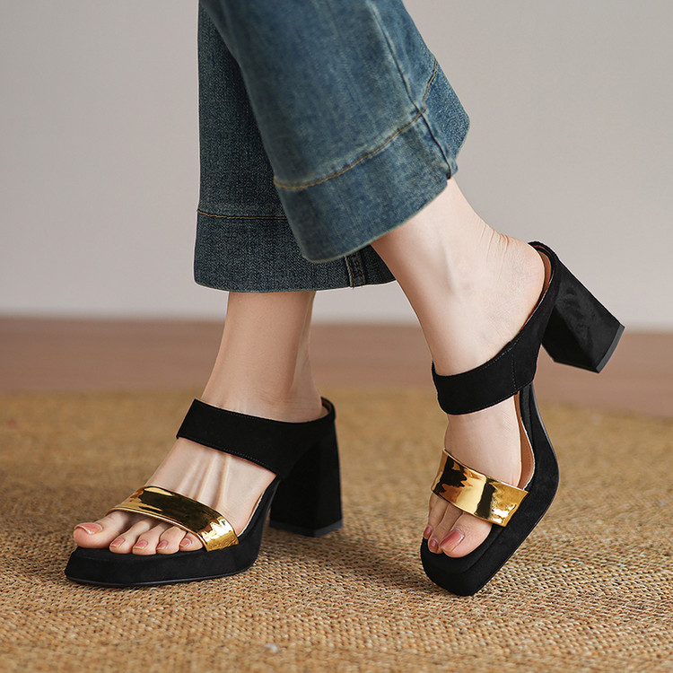 Minimalist One-Strap Slides with Chunky High Heel and Platform
