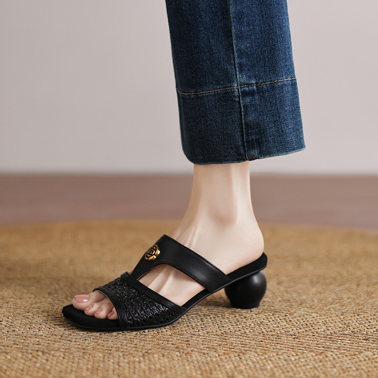 Minimalist One-Strap Slides with Mid Chunky Heel