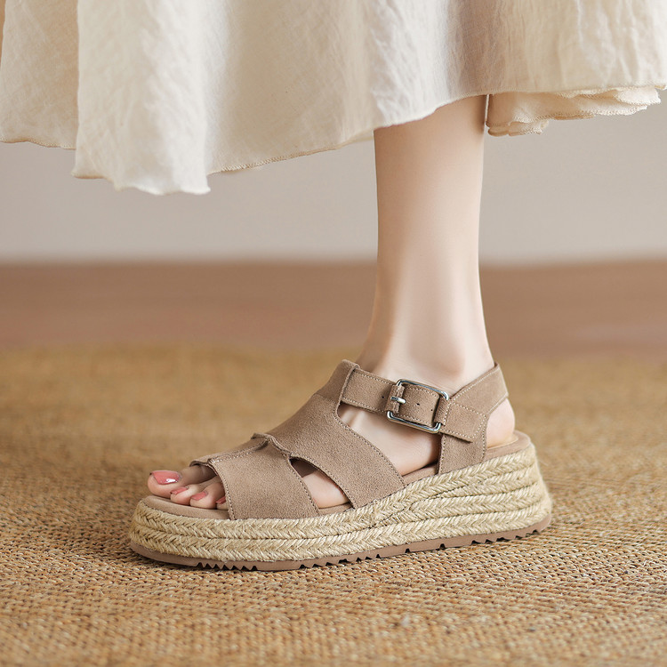 Women's Casual Suede Sandals with Platform Wedge Heel