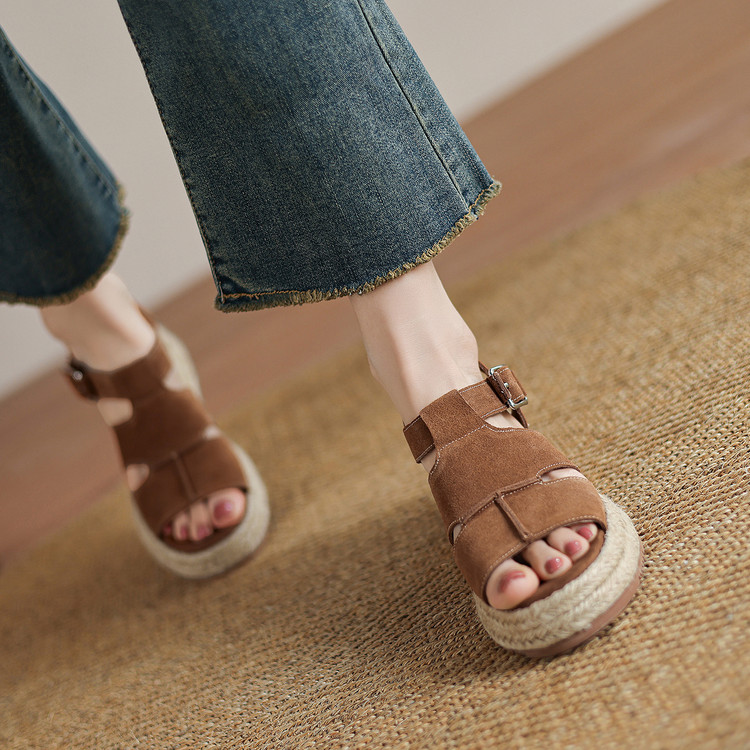 Women's Casual Suede Sandals with Platform Wedge Heel