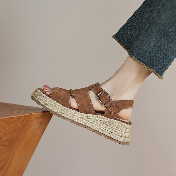 Women's Casual Suede Sandals with Platform Wedge Heel