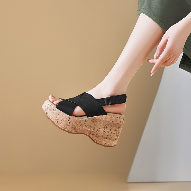 Women's Casual Platform Wedge Sandals - Soft Leather Open Toe Slip-On