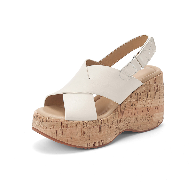 Women's Casual Platform Wedge Sandals - Soft Leather Open Toe Slip-On