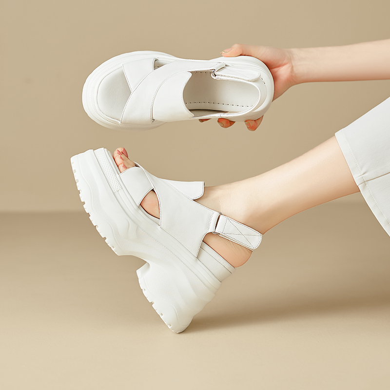 Casual Sandals with Soft Leather Upper and Platform Wedge Heel