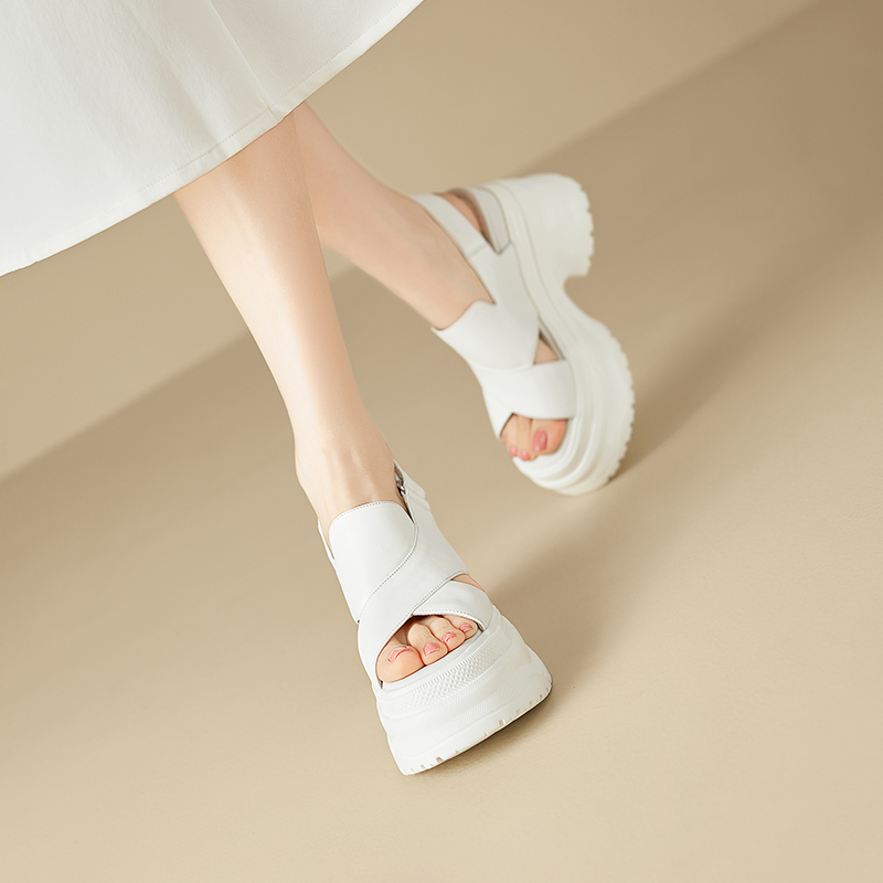 Casual Sandals with Soft Leather Upper and Platform Wedge Heel