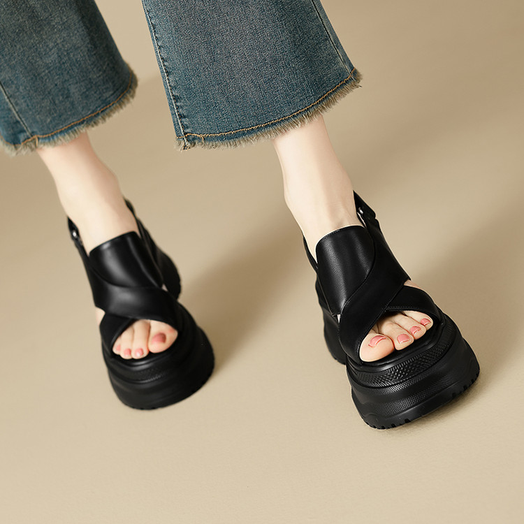 Casual Sandals with Soft Leather Upper and Platform Wedge Heel