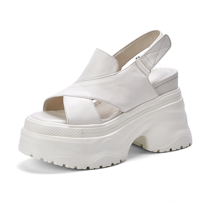 Casual Sandals with Soft Leather Upper and Platform Wedge Heel