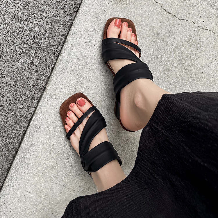 Women's High Heel Wedge Slide Sandals - Square Toe One-Strap