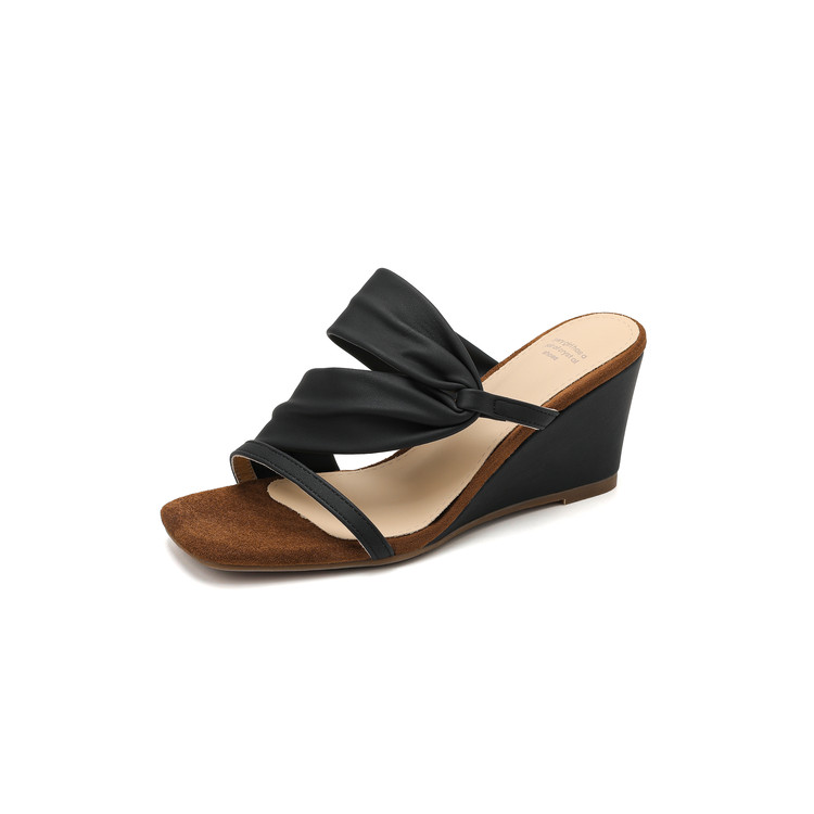 Women's High Heel Wedge Slide Sandals - Square Toe One-Strap