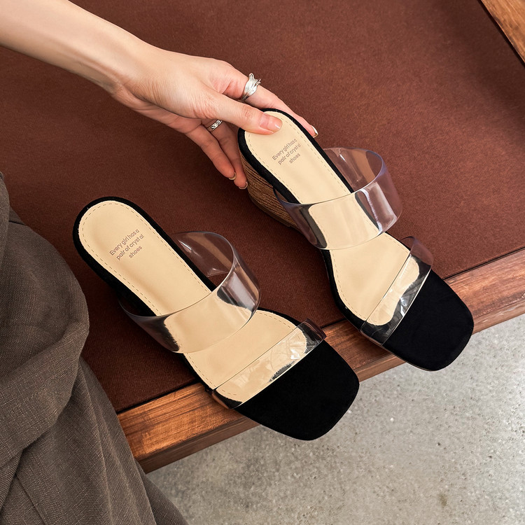 Women's Retro High Heel Slide Sandals with Square Toe and TPR Sole