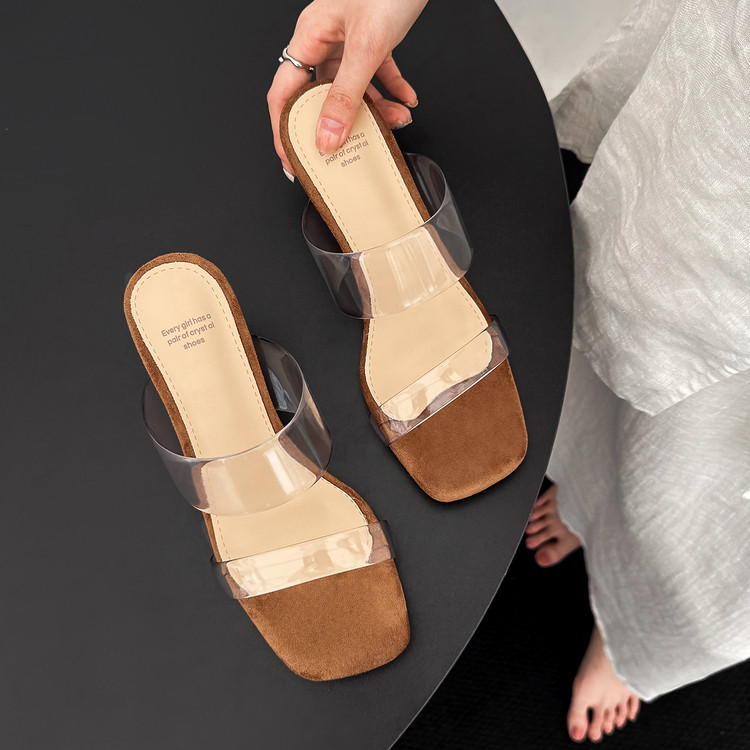 Women's Retro High Heel Slide Sandals with Square Toe and TPR Sole